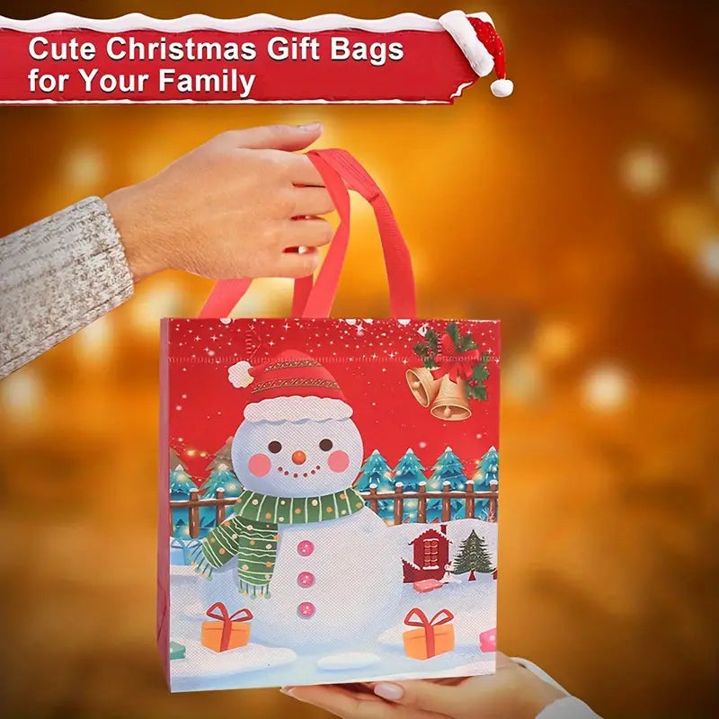 4Pcs Christmas Gift Bags with Handles - Festive Santa, Snowman & Reindeer Designs