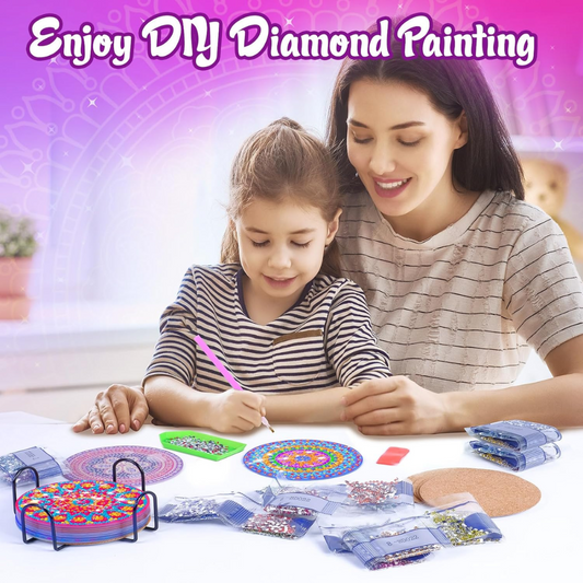 Jovicos Craft Kits for Girl 6 7 8 9 10 Years Olds, 8 PCS Diamond Painting Coaster with Holder, 5D Mandala Diamond Painting Art Craft for Kids Adult,