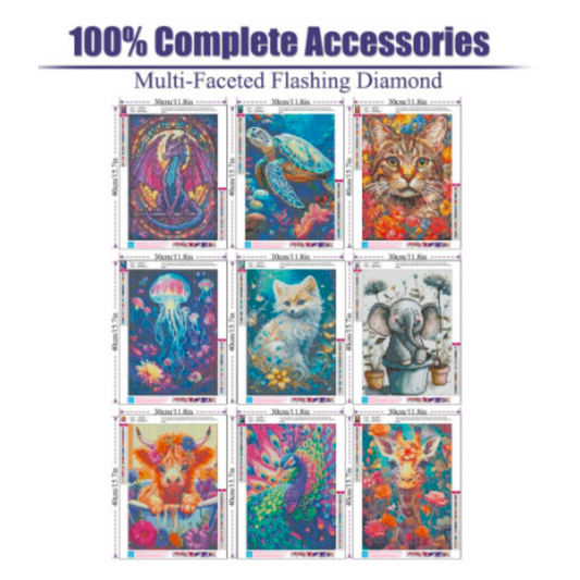 BEAYIOU 9 Pack Animal Diamond Painting Kits for Adults?5D DIY Cow Elephant Dragon Diamond Art Kits for Beginners Round Full Drill Painting with
