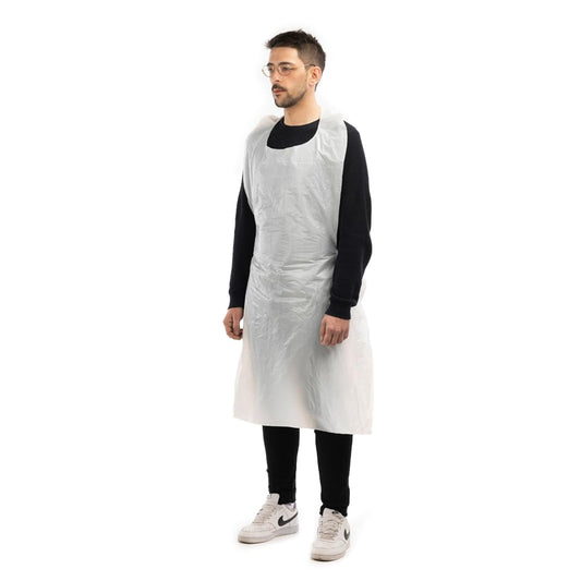 Areso | Disposable Plastic Aprons for Adults Pack of 100 units, Waterproof and Durable White Apron on a roll for Kitchen or Cleaners