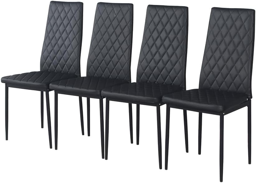 Diamond Dining Chairs,Faux Leather Metal Legs High Back Seat Home Kitchen Dining Room Chairs (8, Black)