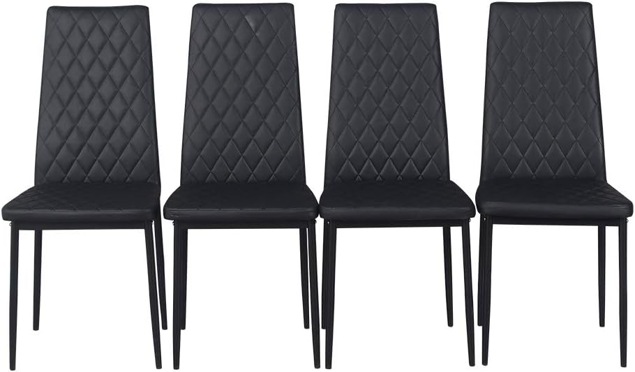 Diamond Dining Chairs,Faux Leather Metal Legs High Back Seat Home Kitchen Dining Room Chairs (8, Black)