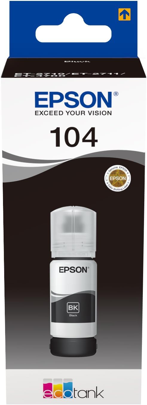 Epson EcoTank 104 Black Ink Bottle – Genuine Refill Ink (Pack of 2) for EcoTank Printers