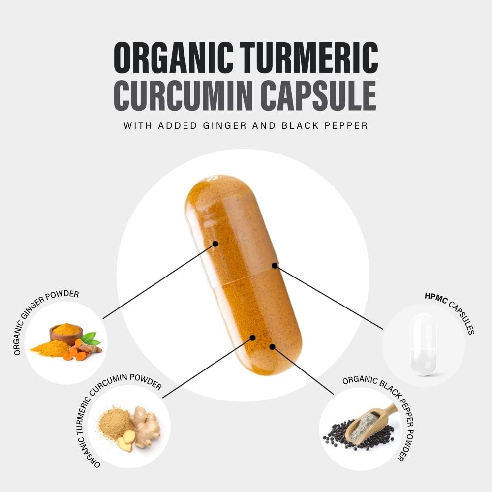 Organic Turmeric Capsules 1380mg with Ginger & Black Pepper β High Strength Curcumin