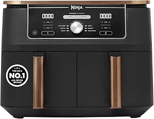 Ninja Foodi MAX Dual Zone Air Fryer, Amazon Exclusive, Tongs, 2 Drawers, 9.5L, 6-in-1, Use No Oil, Air Fry, Max Crisp, Roast, Bake, 8 Portions, Nonstick Dishwasher Safe Baskets, Copper/Black AF400UKCP