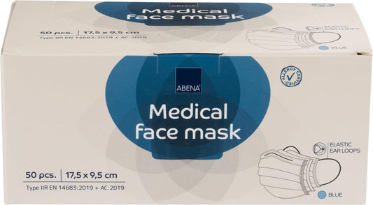 Abena Type IIR 3-Ply Surgical Face Masks with Ear Loops – 50 Pack | Medical Grade