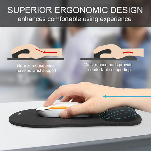 TECKNET Ergonomic Mouse Pad with Memory Foam Wrist Support – Non-Slip & Waterproof