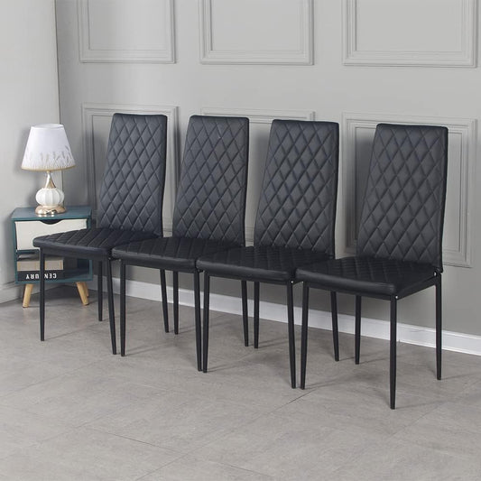 Diamond Dining Chairs,Faux Leather Metal Legs High Back Seat Home Kitchen Dining Room Chairs (8, Black)