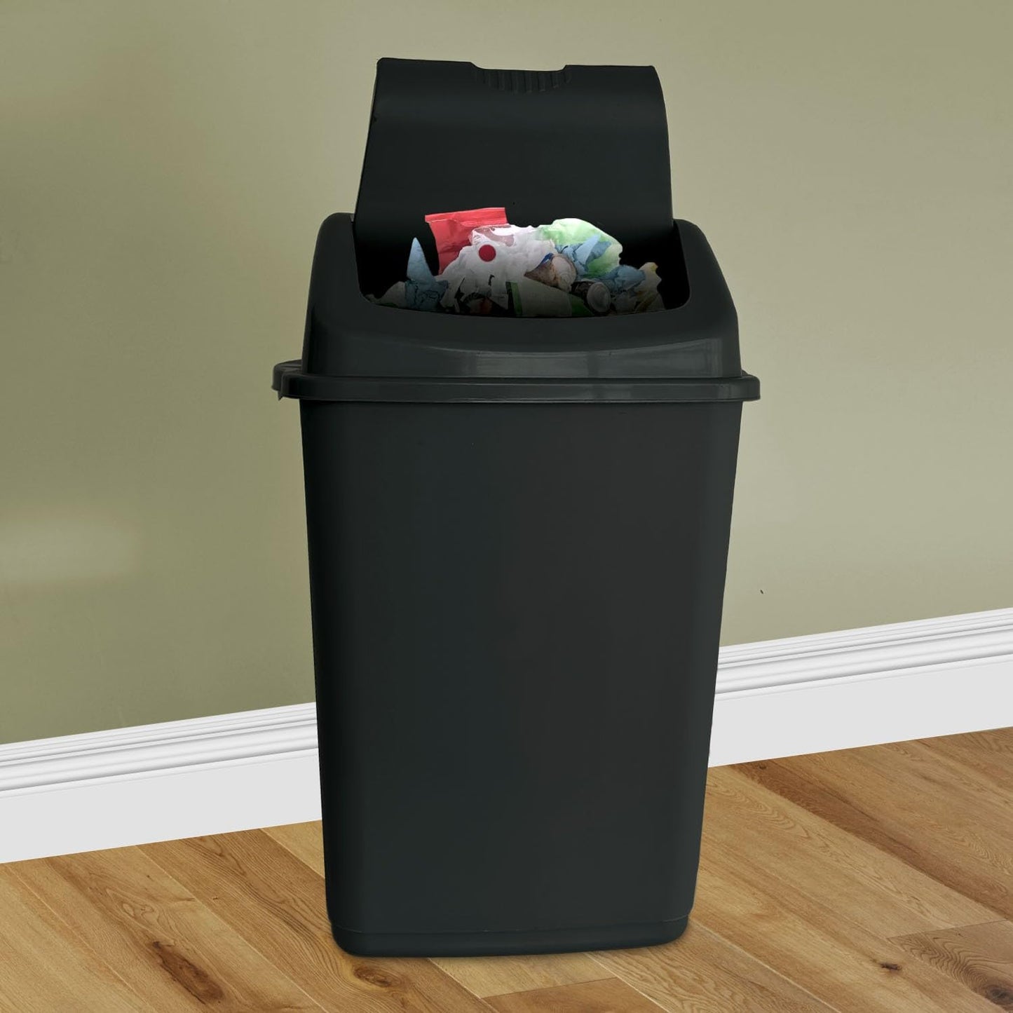 60L Large Black Swing Bin ā Durable Plastic Dustbin for Kitchen & Home Waste