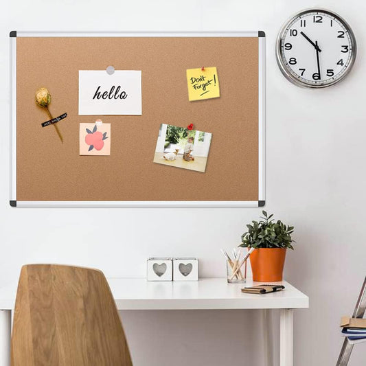 VIZ-PRO 120x90 cm Cork Notice Board with Silver Aluminum Frame