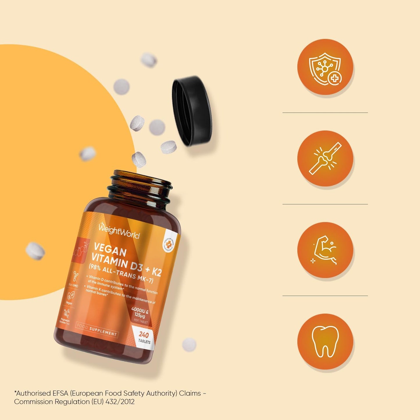 Vitamin D3 4000IU & K2 MK7 125mcg – 240 Tablets | 8-Month High Strength Supply