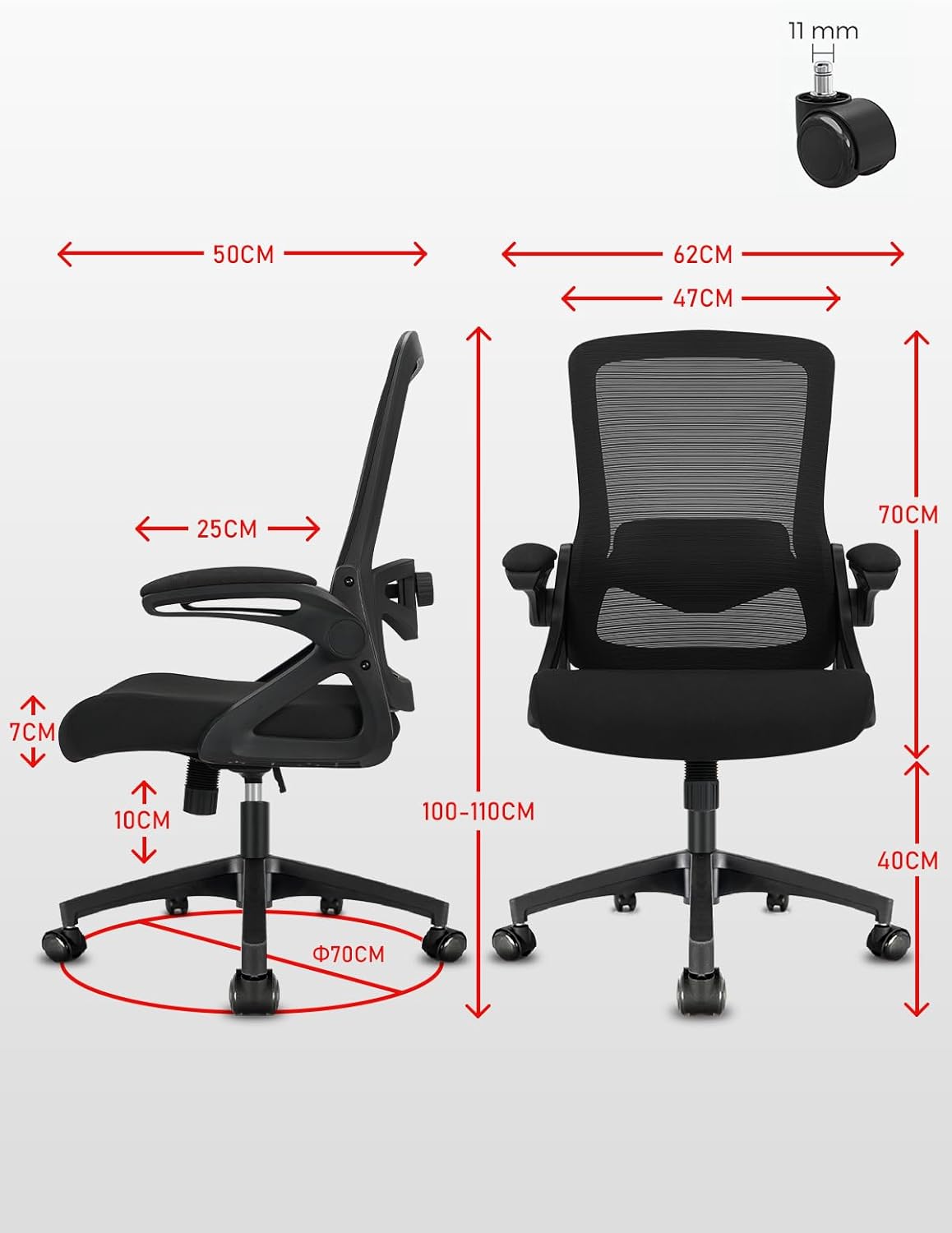 Ergonomic Office Chair with Lumbar Support & Flip-Up Arms – Adjustable Height