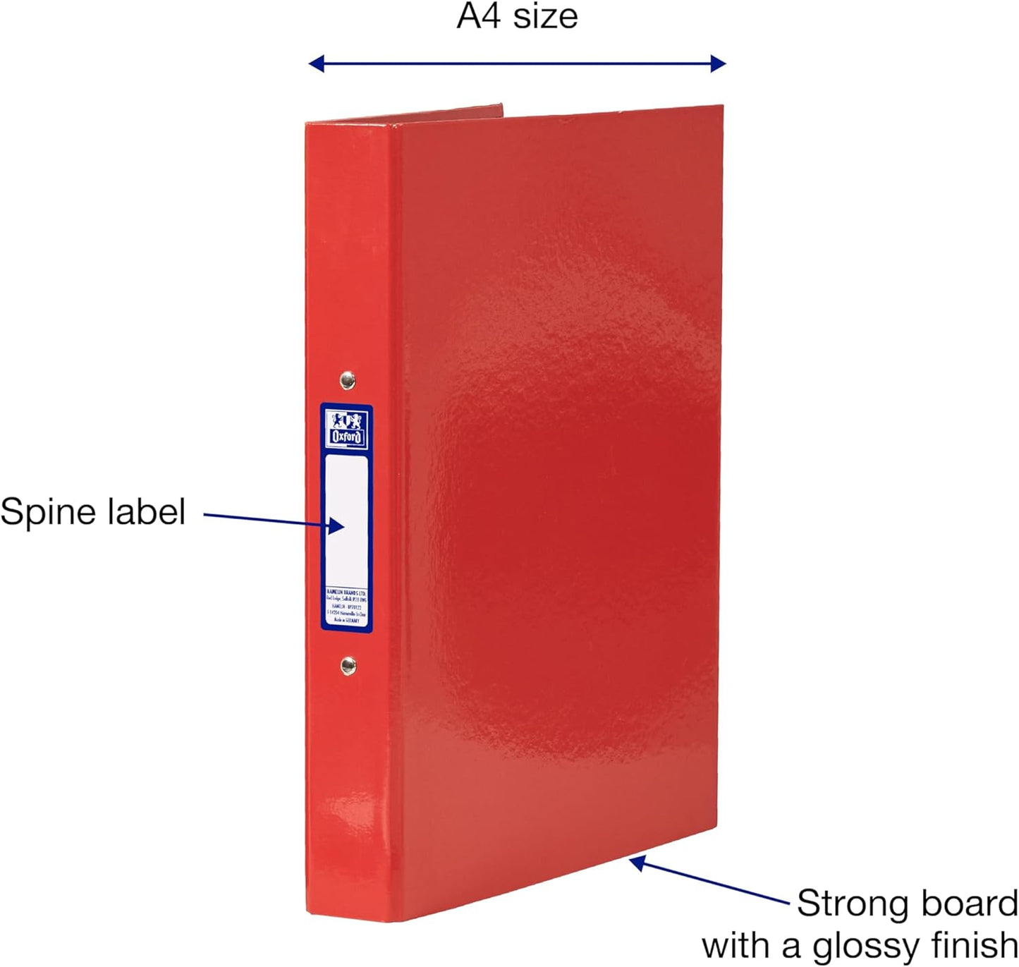 Oxford A4 Ring Binders 40mm – Pack of 3, Red Green Blue Durable Office Folders