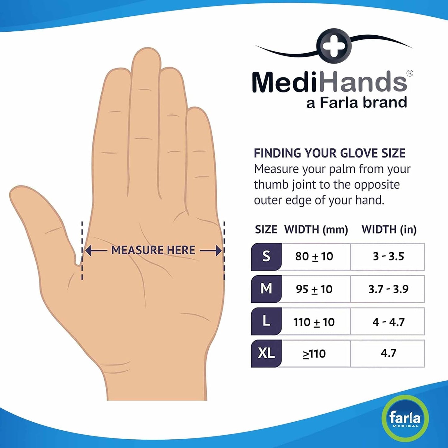 MediHands Nitrile Gloves - Small, Blue, Heavy Duty, Powder-Free, Latex-Free, 100 Pack