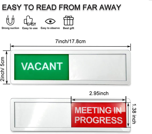 LICQIC Privacy Sign, VACANT/MEETING IN PROGRESS - Sliding Door Sign for Home Office Restroom Conference, Silver