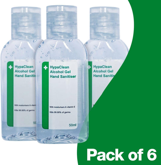 Safety First Aid Group HypaClean Antibacterial Alcohol Hand Gel 50ml Travel Size, Pack 6
