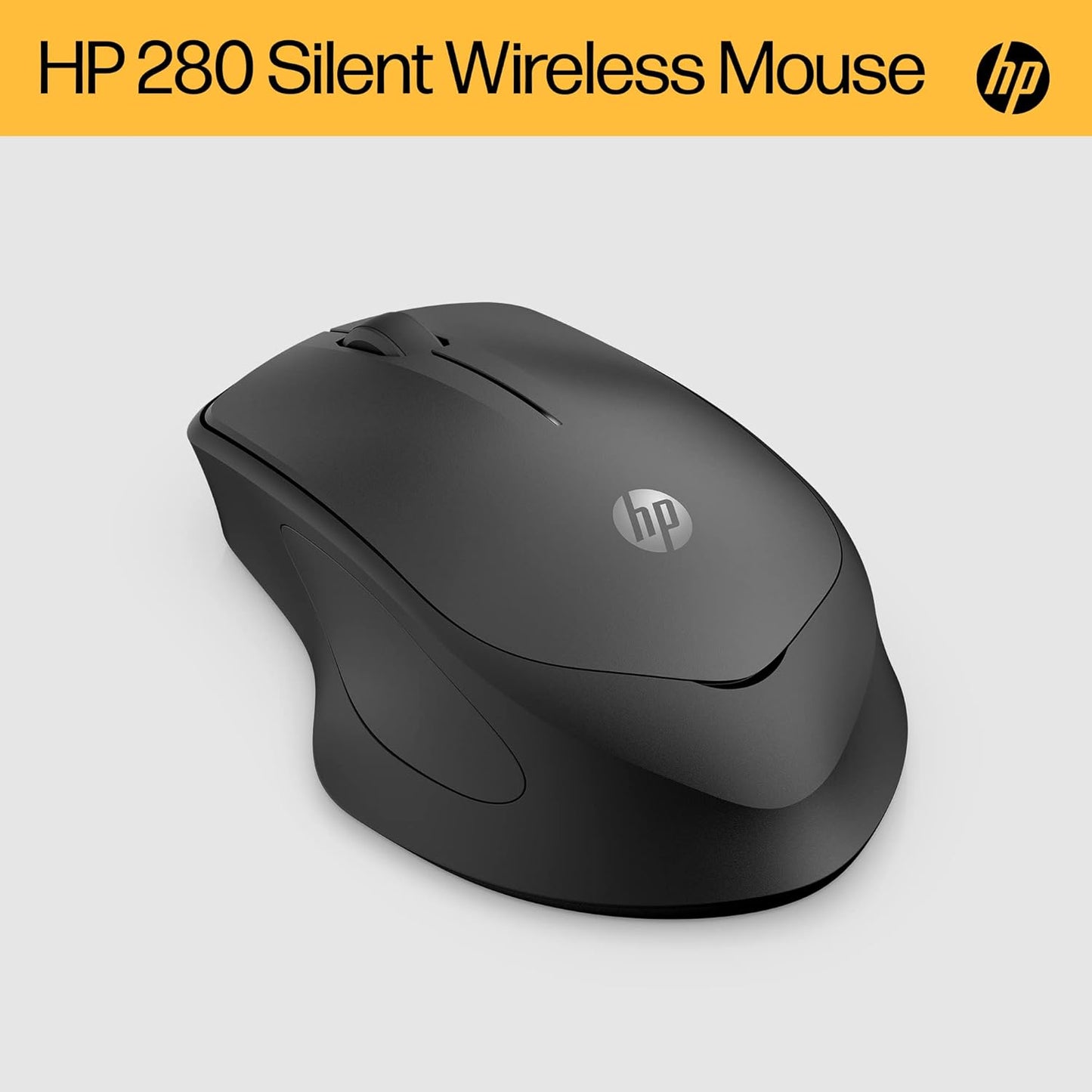HP 280 Silent PC Wireless Mouse, HP Blue Optical Technology, 1600 DPI to track precisely on any surface, 90% noise reduction, Comfortable & Ergonomic Design, USB A Dongle Included, Black