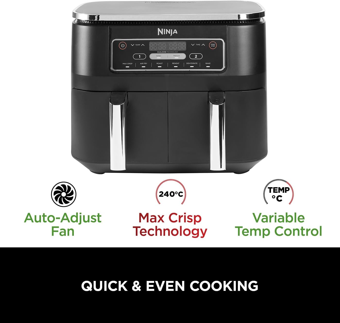 Ninja Dual Zone Air Fryer 7.6L β 6-in-1, No Oil, 2 Drawer, Non-Stick, AF300UK