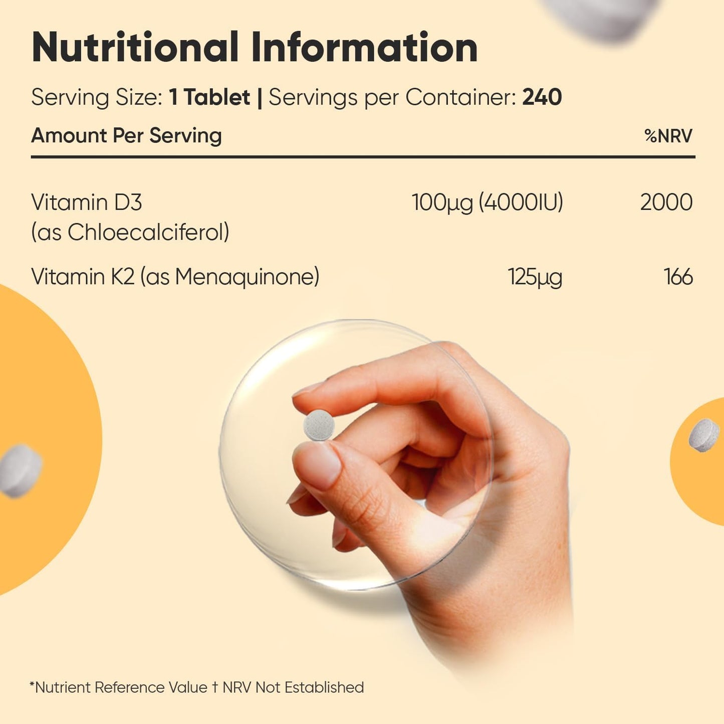 Vitamin D3 4000IU & K2 MK7 125mcg – 240 Tablets | 8-Month High Strength Supply