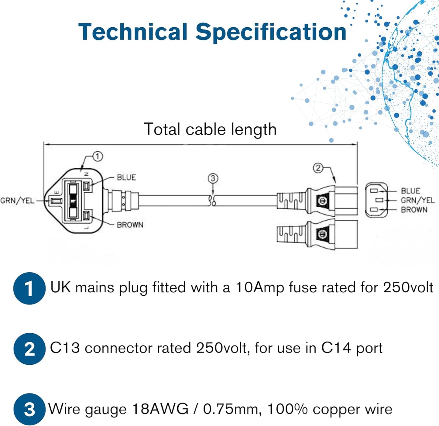 C2G 2M UK Power Cable – Kettle Lead Cord (IEC C13 to BS1363), 6FT, Black