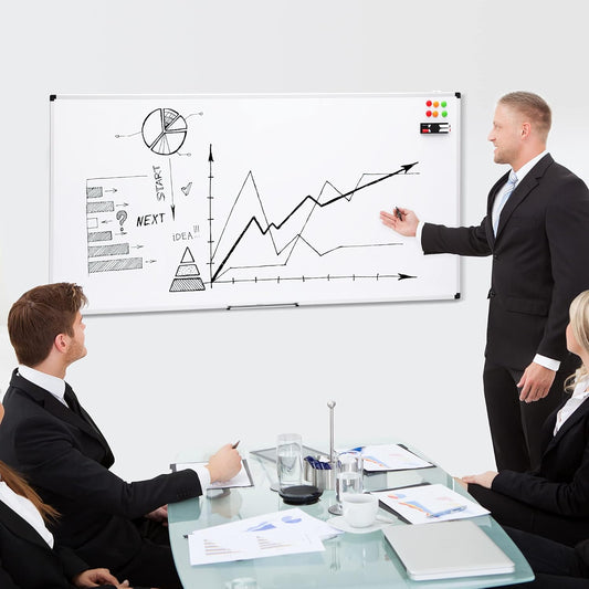 Amazon Basics Whiteboard Drywipe Magnetic with Pen Tray and Aluminium Trim, 150 cm x 100 cm (WxH)