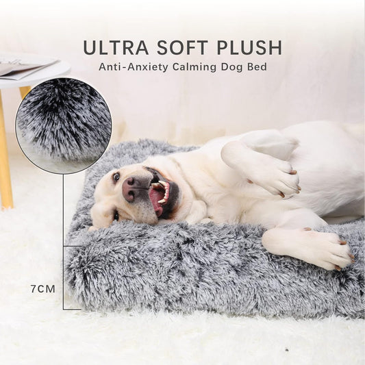 Washable Calming Dog Bed – Plush Anti-Anxiety Crate Mat with Non-Slip Bottom