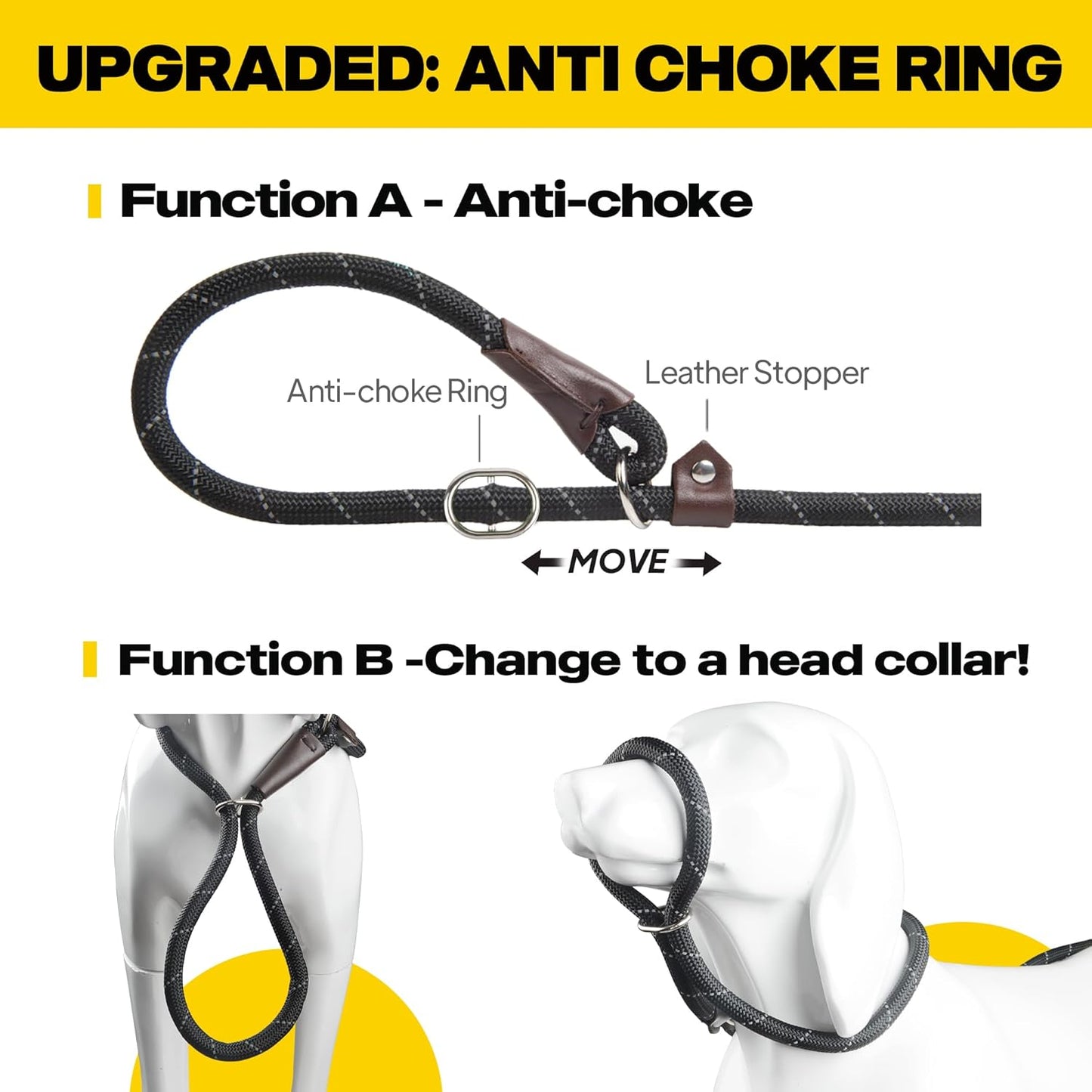 Reflective Slip Rope Dog Leash โ 1.8m Durable No-Collar Lead for All Breeds