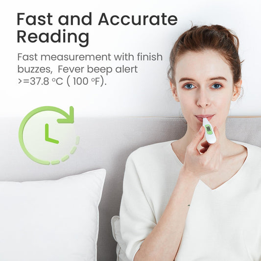 Digital Oral Thermometer for Adults & Kids – Fast, Accurate & Fever Indicator - Green