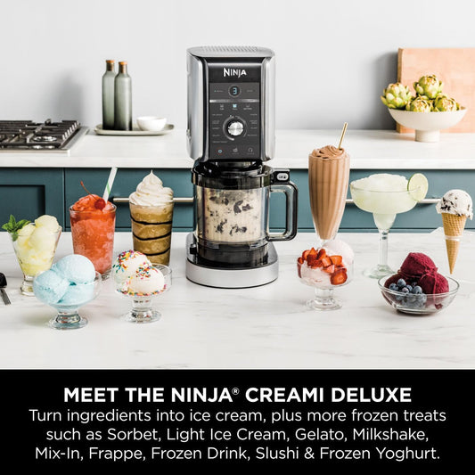 Ninja CREAMi Deluxe Ice Cream & Dessert Maker – 10-in-1, 3 Tubs, Silver NC501UK
