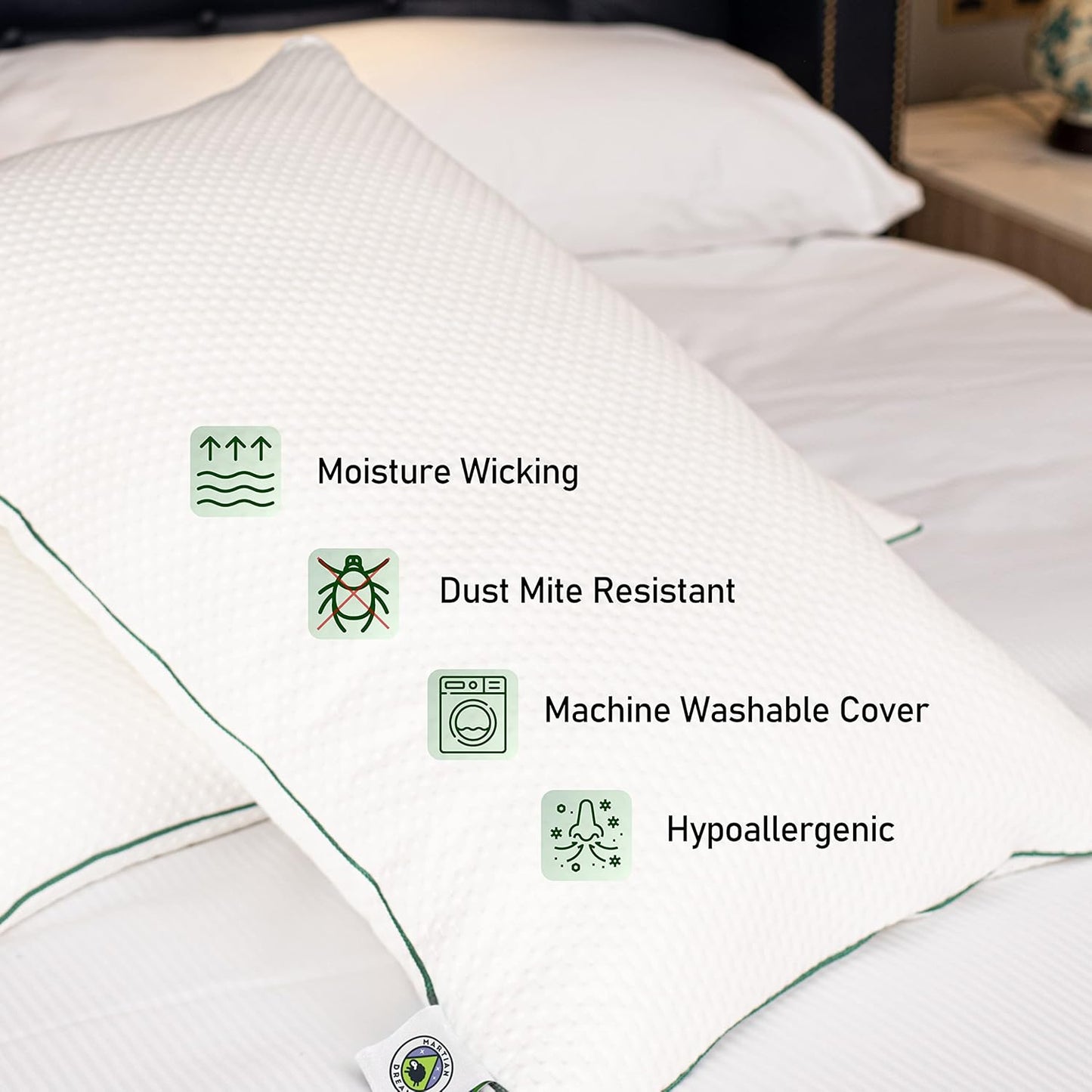Hotel Quality Pillows 2-Pack โ Ultra Soft, Hypoallergenic, Standard Size 50x75cm