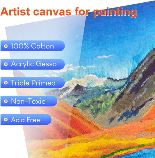 STATIONERY ISLAND 24x30cm Stretched Canvas 4 Pack, A4 Canvas for Painting 100% Cotton Acid Free Professional Art Canvases for Acrylic Oil Gouache Watercolour(9“ X 12”)