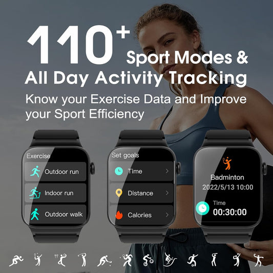 Smart Watch with Call Function, 1.85'' HD Fitness Tracker, Heart Rate & Sleep Monitor