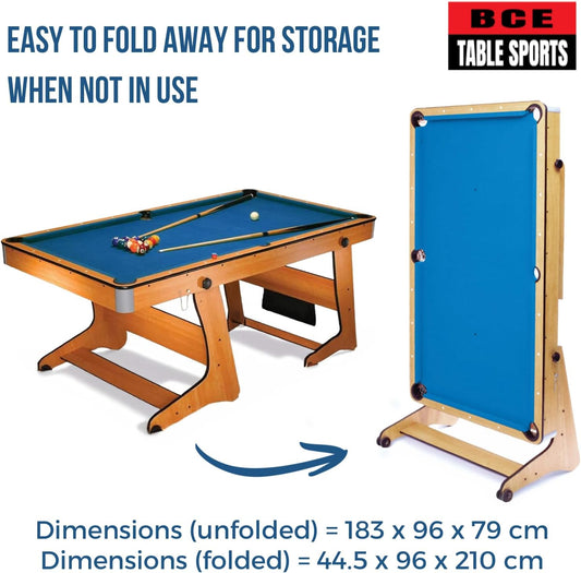 BCE 6ft 3-in-1 Folding Pool Table with Table Tennis Top & Soft Tip Dart Board with Desk Top - Easy to Move - All Accessories Included