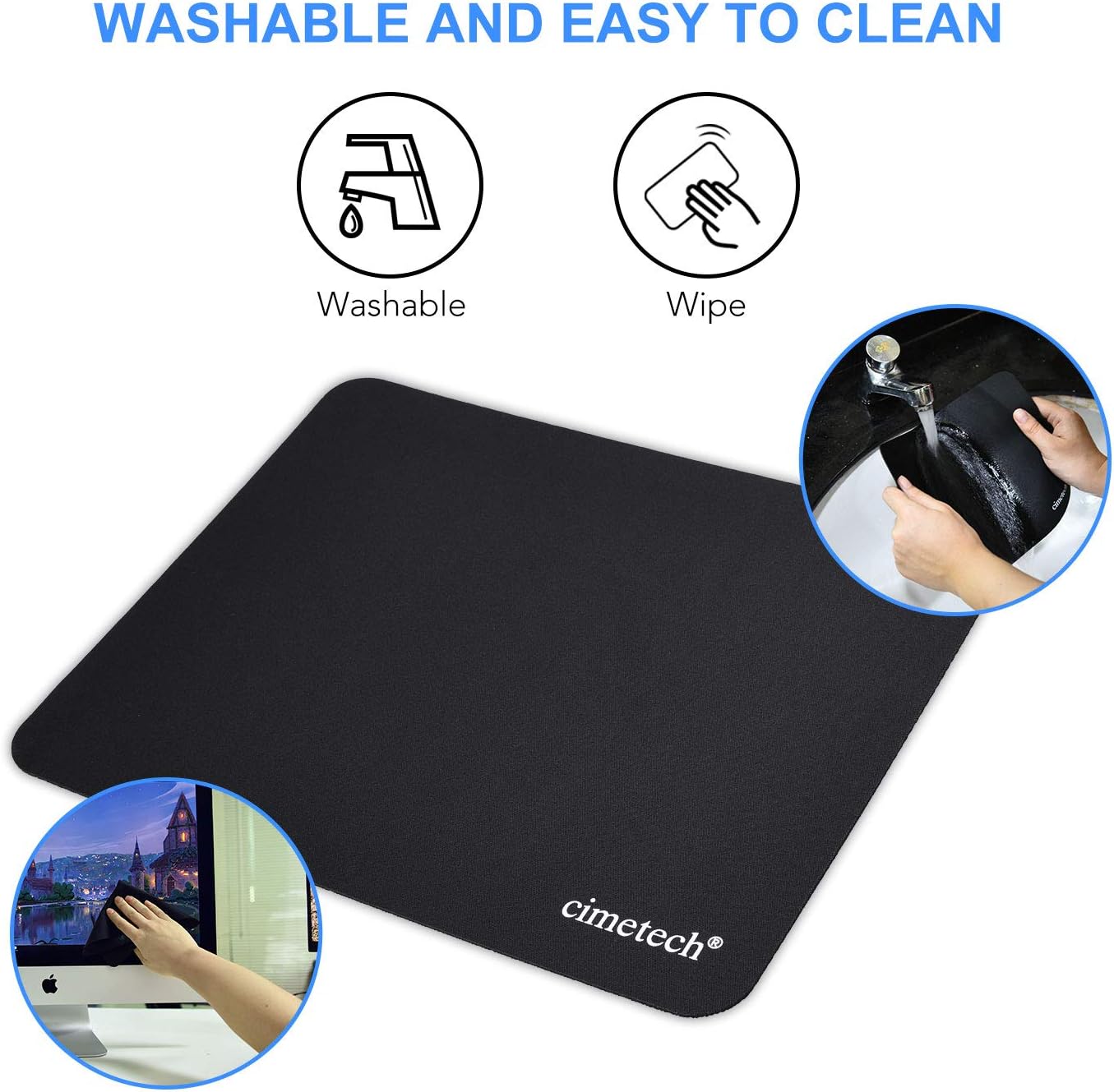 Cimetech Ultra-Thin Mouse Pad 23x18cm β Non-Slip, Washable, Smooth & Durable
