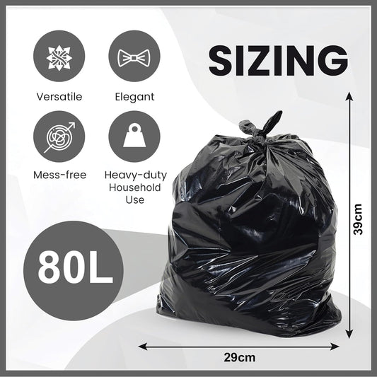 DCS 200 Heavy Duty Black Bin Bags 80L – Strong Trash Sacks for Home & Office Use