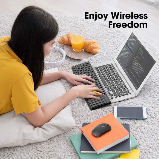 Wireless Keyboard and Mouse Combo – Full Size, Silent Keys, USB, UK Layout – Black