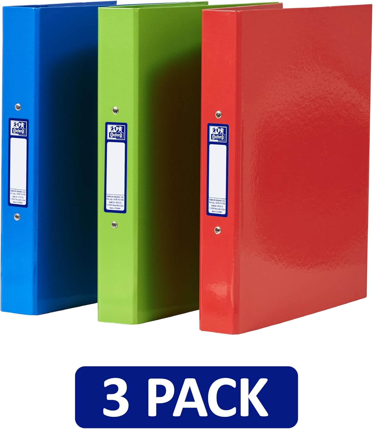Oxford A4 Ring Binders 40mm – Pack of 3, Red Green Blue Durable Office Folders