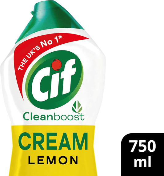 Cif Lemon Cream Cleaner multipurpose surface cleaner with 100% natural cleaning particles removes 100% of the toughest dirt 750 ml