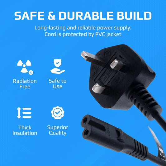 2-Pin Figure 8 Power Cable Lead 2m – PS4 PS5 Xbox TV Printer Laptop Charger UK Plug