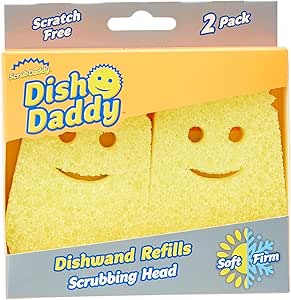 Scrub Daddy Dish Wand Scrubbing Brush Replacement Heads, Soap Dispensing Brushes, Texture Changing Washing Up Sponges, Detachable Dish Daddy Head Sponge Refills, Yellow 2 Pack