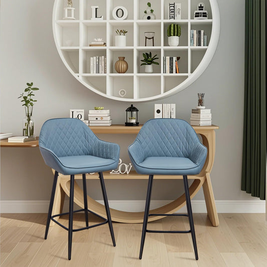 Faux Leather Bar Stools Modern Style with Armrests & Metal Legs for Kitchen Set of 2