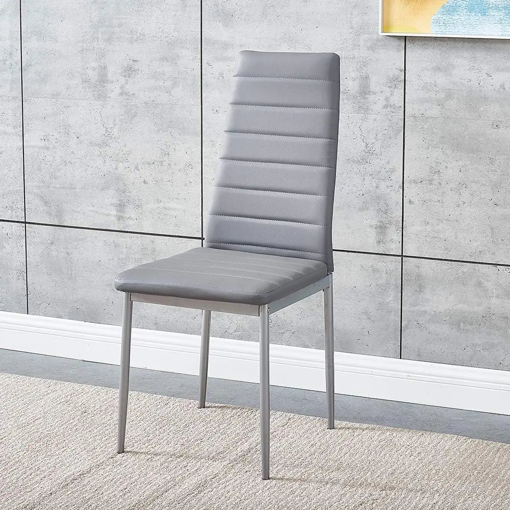 Set of 4 Modern Grey Dining Chairs ā Faux Leather Upholstered Kitchen Chairs with Sturdy Metal Legs