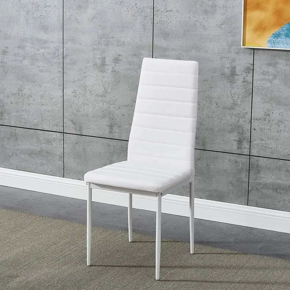 Modern White Dining Chairs Set of 4 – Faux Leather Kitchen Chairs with Metal Legs