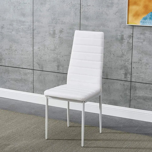 Modern White Dining Chairs Set of 4 – Faux Leather Kitchen Chairs with Metal Legs