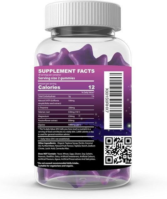 Sugar-Free Sleep Gummies with Griffonia – 60 Natural Berry Melatonin-Free Chews