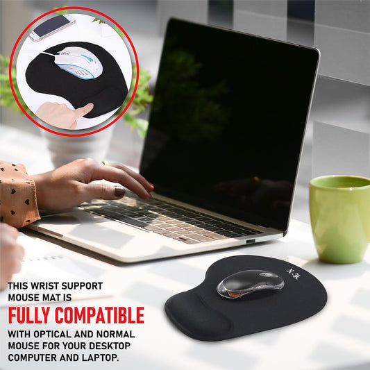 New Horizon Black Anti-Slip Mouse Pad with Gel Wrist Support for PC & Laptop