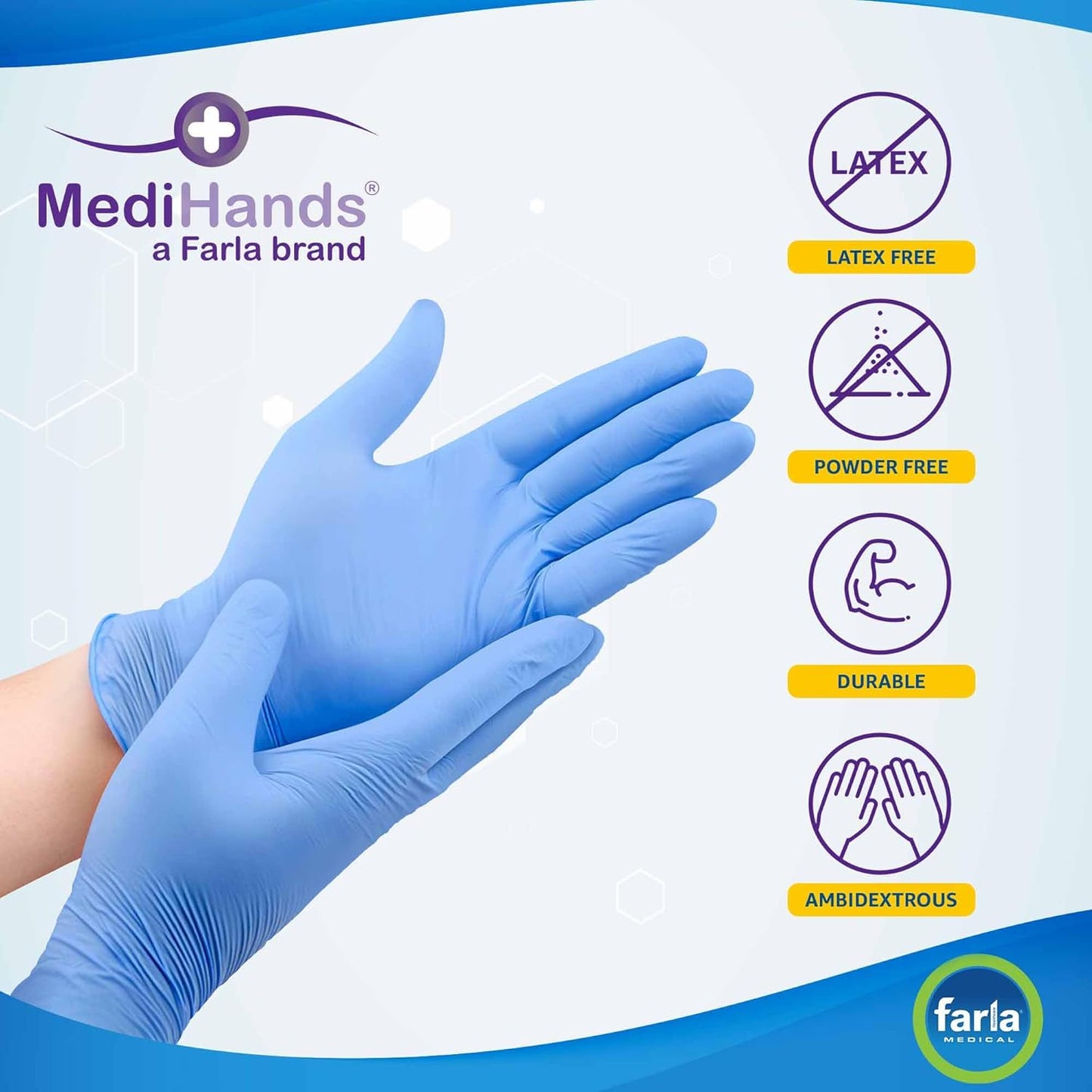 MediHands Blue Nitrile Gloves Large – Heavy Duty, Powder-Free, Latex-Free, 100-Pack