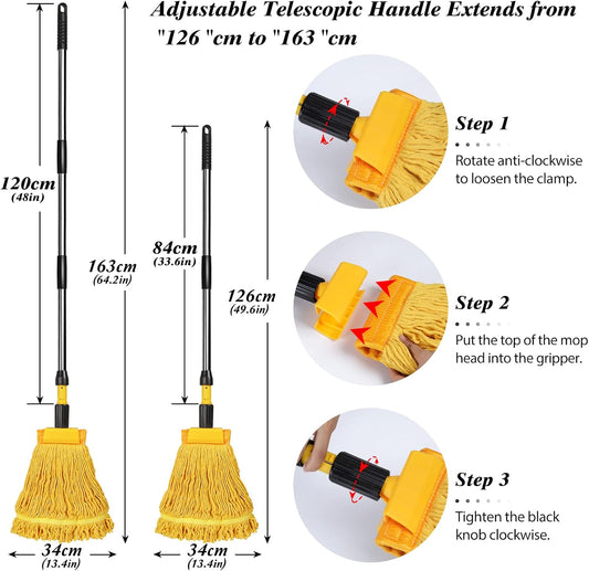 Heavy Duty Commercial Mop with 2 Heads & 120cm Steel Handle – Wet Floor Cleaning