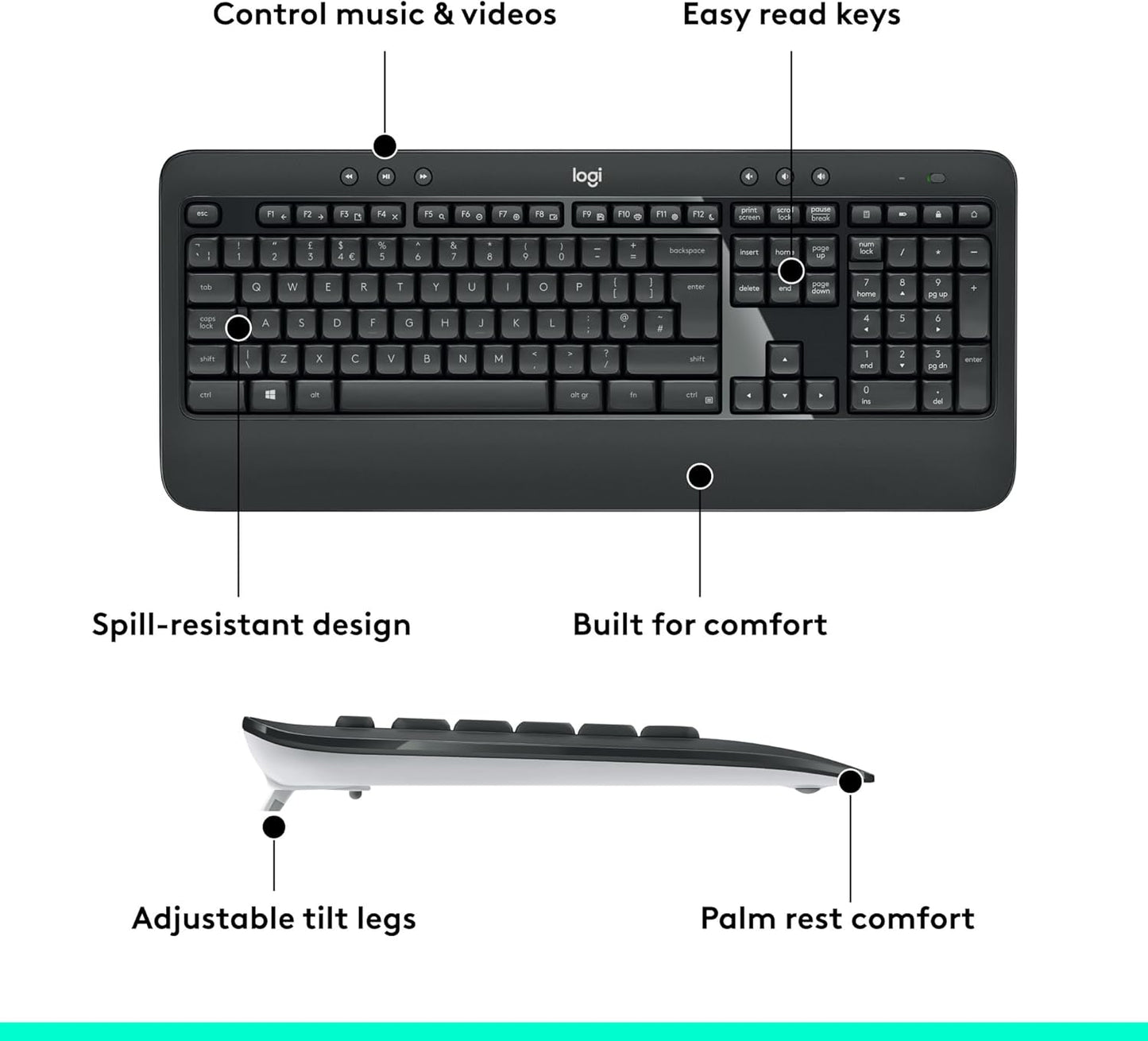 Logitech MK540 Wireless Keyboard & Mouse Combo โ Long Battery, USB Receiver โ Black