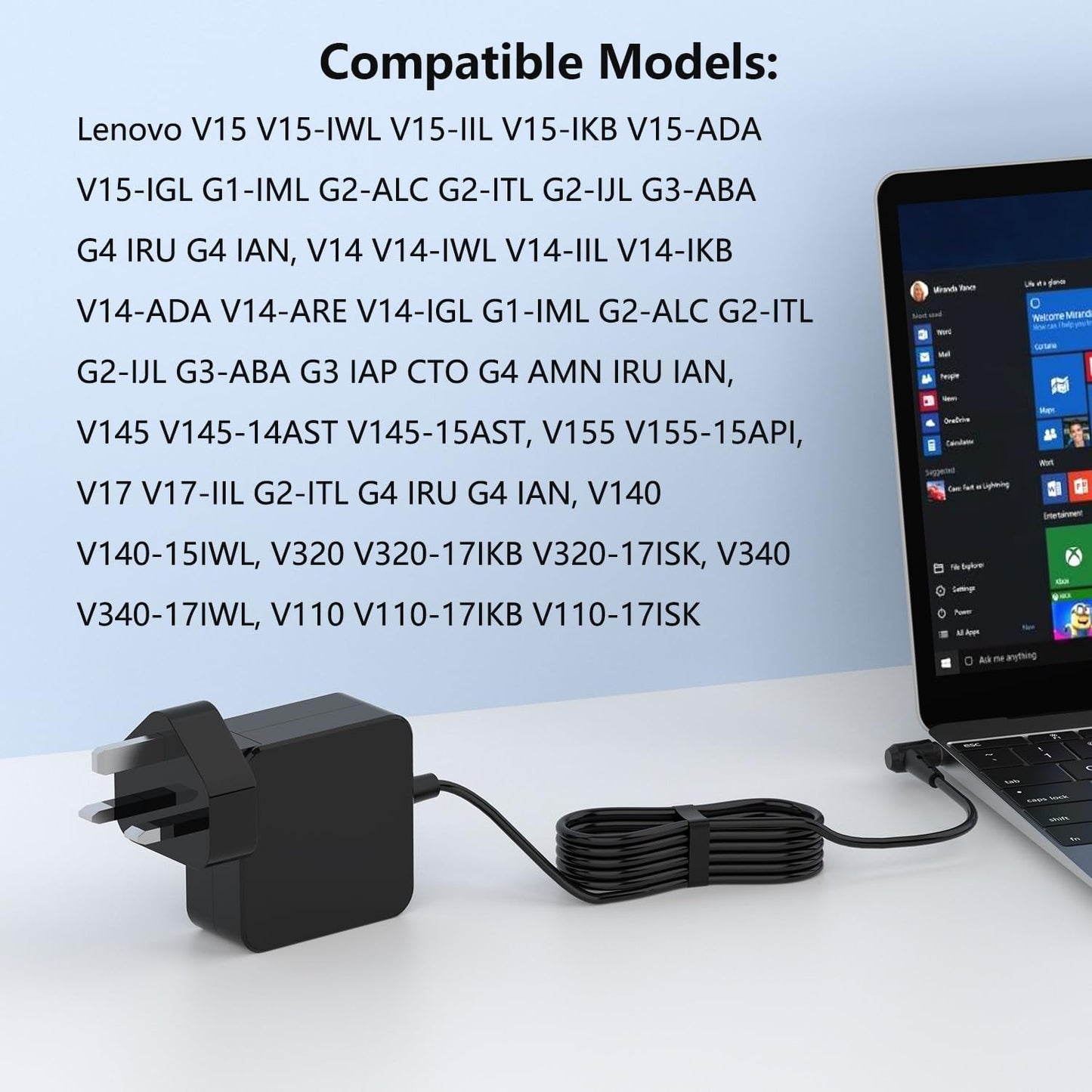 65W Lenovo Laptop Charger for Lenovo V15 V14 V17 G1 G2 G3 G4 V340 V145 V155 V110 V140 V320 G1-IML G2-ITL V15-ADA V14-IIL V17-IIL V14-ADA V145-14AST V145-15AST AC Adapter Power Supply